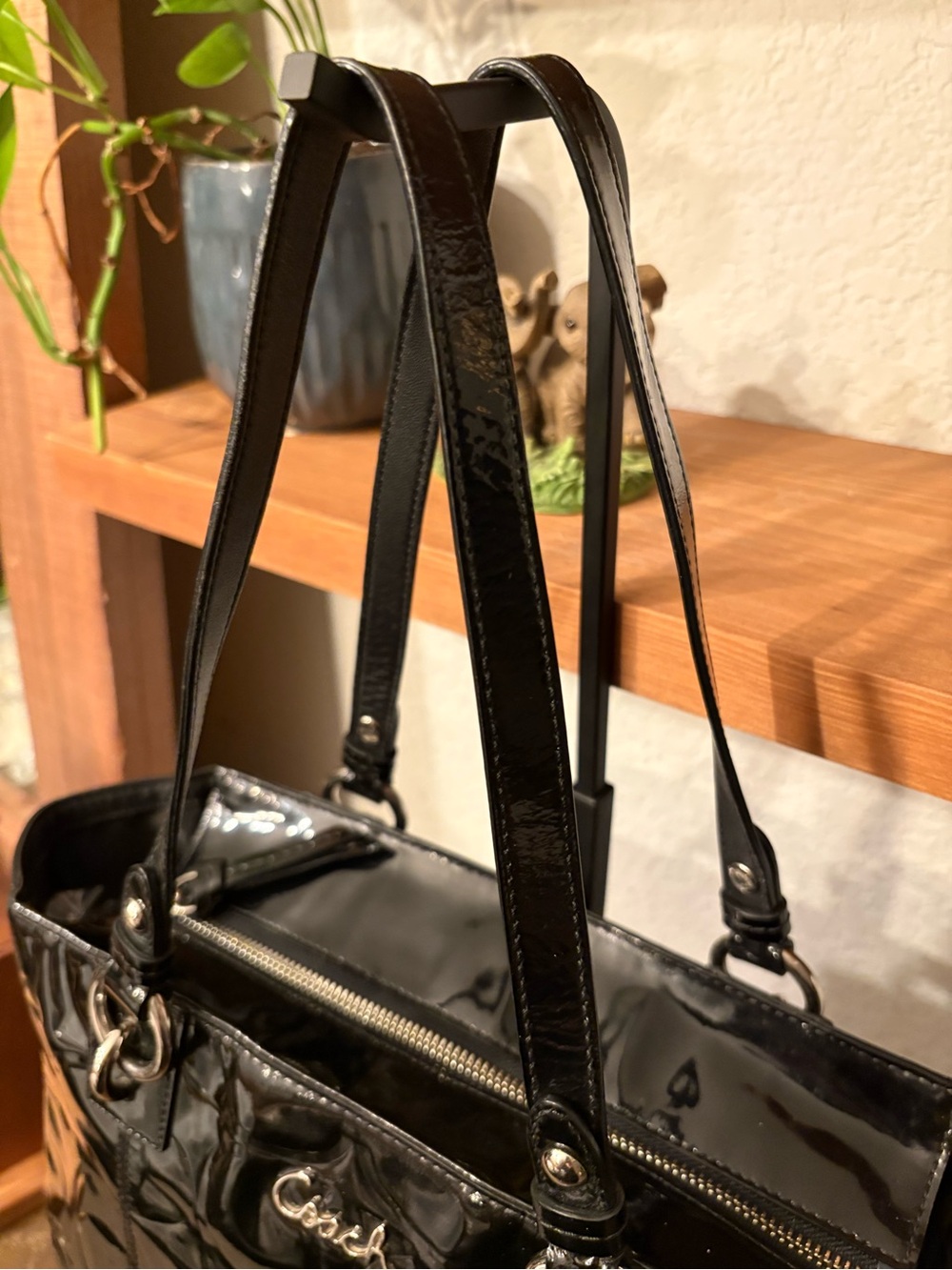 Coach Black Patent Leather Signature Tote - Picture 5 of 10